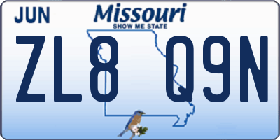 MO license plate ZL8Q9N