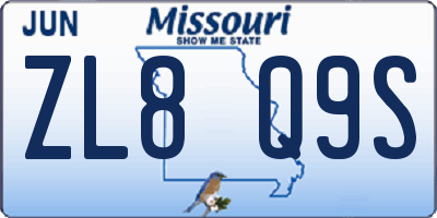 MO license plate ZL8Q9S