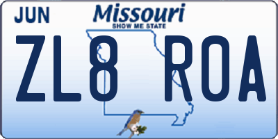MO license plate ZL8R0A