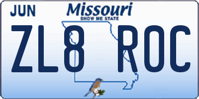 MO license plate ZL8R0C