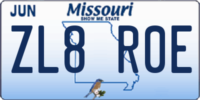 MO license plate ZL8R0E