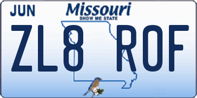 MO license plate ZL8R0F