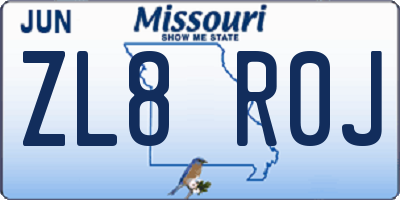 MO license plate ZL8R0J