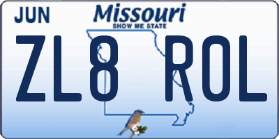 MO license plate ZL8R0L