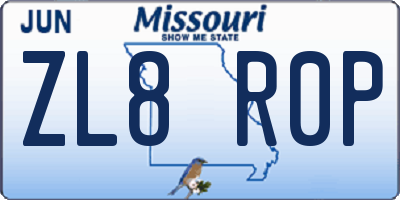 MO license plate ZL8R0P
