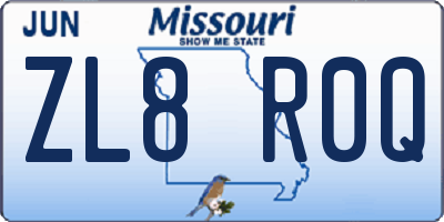 MO license plate ZL8R0Q