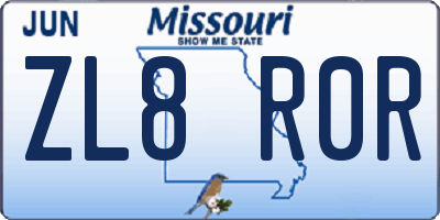 MO license plate ZL8R0R