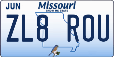 MO license plate ZL8R0U