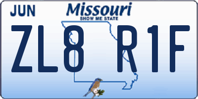 MO license plate ZL8R1F