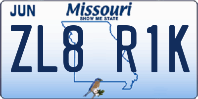 MO license plate ZL8R1K