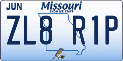 MO license plate ZL8R1P