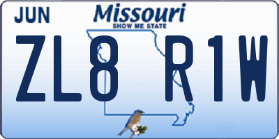 MO license plate ZL8R1W