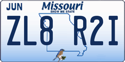 MO license plate ZL8R2I