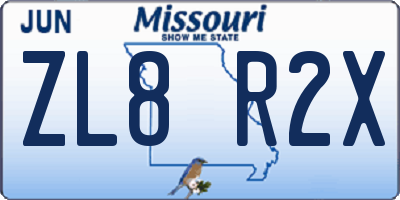 MO license plate ZL8R2X