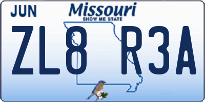 MO license plate ZL8R3A