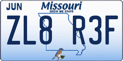 MO license plate ZL8R3F