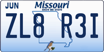 MO license plate ZL8R3I