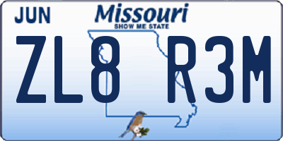 MO license plate ZL8R3M