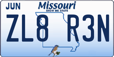MO license plate ZL8R3N