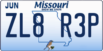 MO license plate ZL8R3P