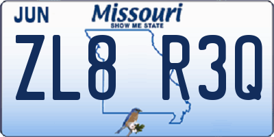 MO license plate ZL8R3Q