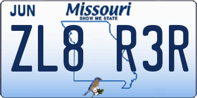MO license plate ZL8R3R