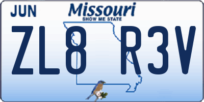 MO license plate ZL8R3V