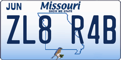 MO license plate ZL8R4B