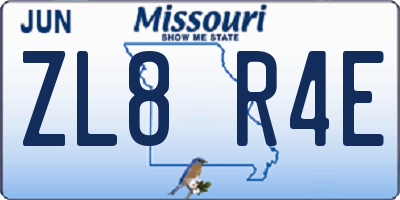MO license plate ZL8R4E
