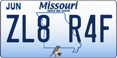 MO license plate ZL8R4F