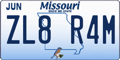 MO license plate ZL8R4M