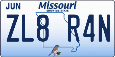 MO license plate ZL8R4N