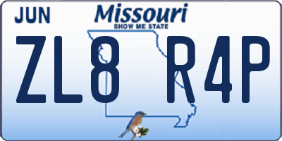 MO license plate ZL8R4P