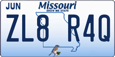 MO license plate ZL8R4Q