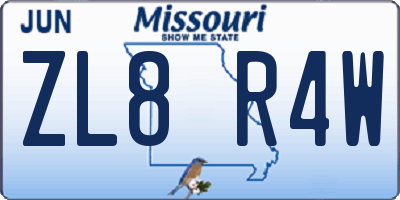 MO license plate ZL8R4W
