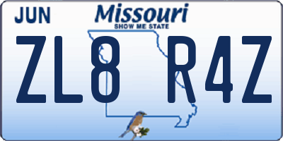 MO license plate ZL8R4Z