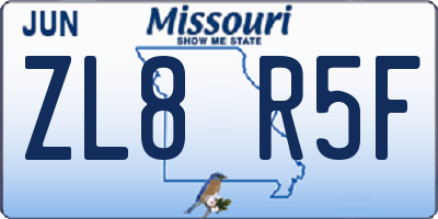 MO license plate ZL8R5F