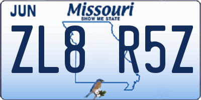 MO license plate ZL8R5Z