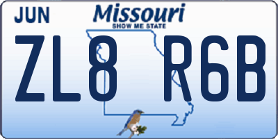 MO license plate ZL8R6B
