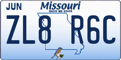 MO license plate ZL8R6C