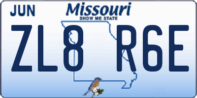 MO license plate ZL8R6E