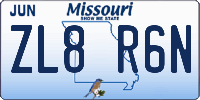 MO license plate ZL8R6N