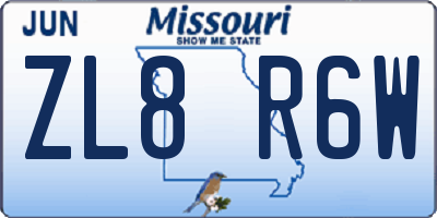 MO license plate ZL8R6W