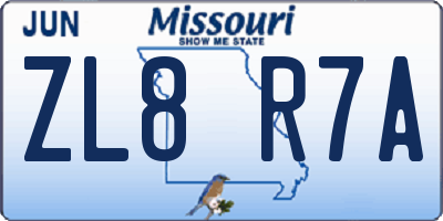 MO license plate ZL8R7A