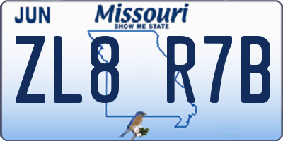 MO license plate ZL8R7B