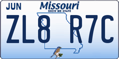 MO license plate ZL8R7C