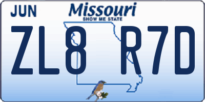 MO license plate ZL8R7D