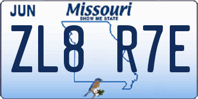 MO license plate ZL8R7E