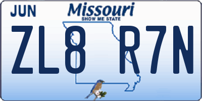 MO license plate ZL8R7N