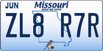 MO license plate ZL8R7R